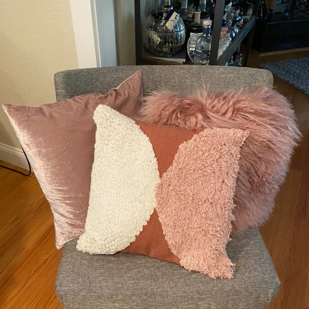 West Elm crushed velvet throw pillow dusty blush